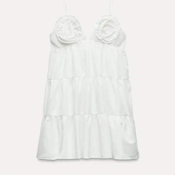 POPLIN DRESS WITH TEXTURED FLOWERS - Picture 6 of 9